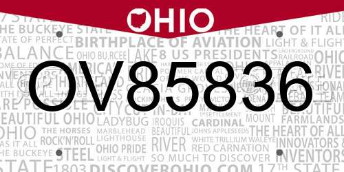 OV85836 Ohio License Plate