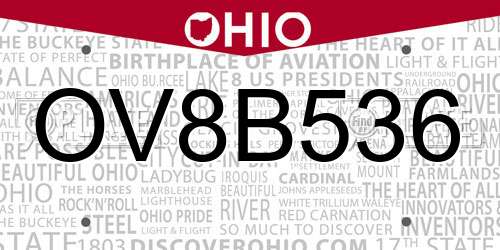 OV8B536 Ohio License Plate