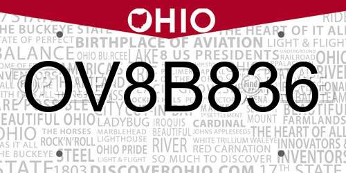 OV8B836 Ohio License Plate