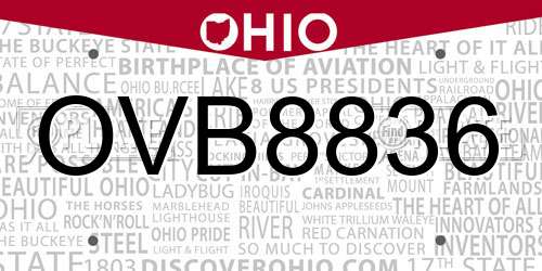 OVB8836 Ohio License Plate