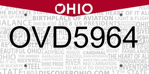 OVD5964 Ohio License Plate