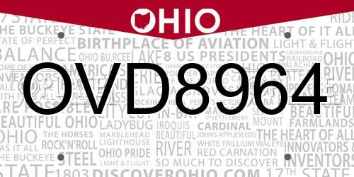 OVD8964 Ohio License Plate