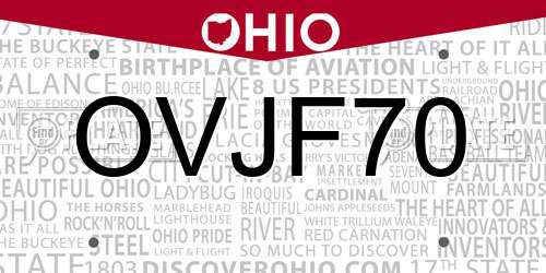 OVJF70 Ohio License Plate
