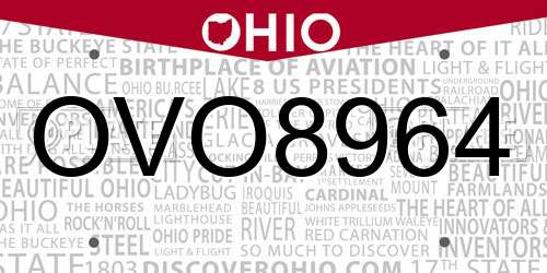 OVO8964 Ohio License Plate