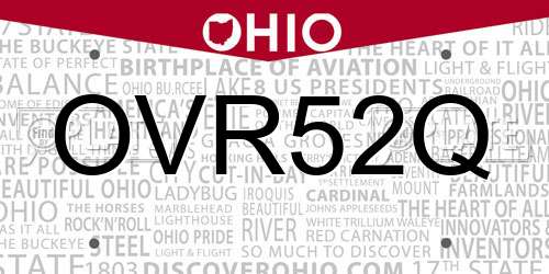 OVR52Q Ohio License Plate