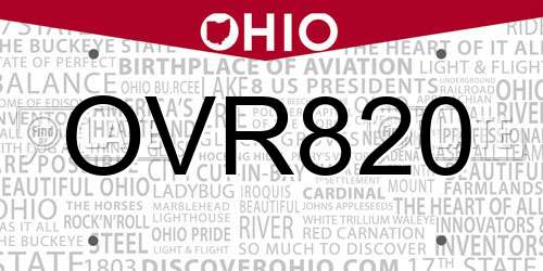 OVR820 Ohio License Plate