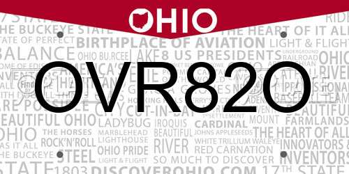OVR82O Ohio License Plate