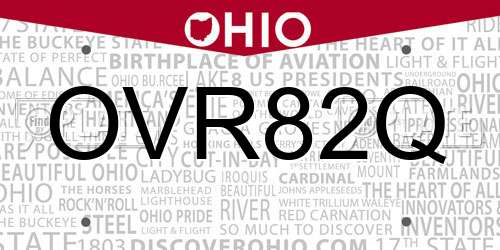OVR82Q Ohio License Plate