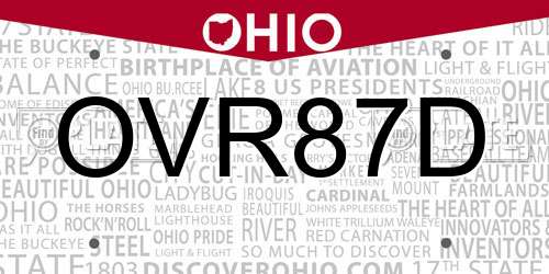 OVR87D Ohio License Plate