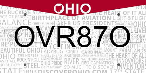 OVR87O Ohio License Plate