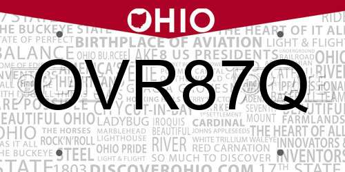 OVR87Q Ohio License Plate