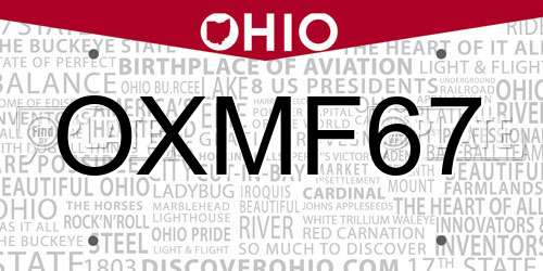 OXMF67 Ohio License Plate