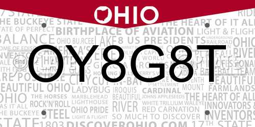 OY8G8T Ohio License Plate