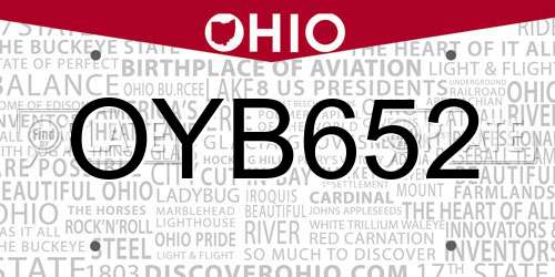 OYB652 Ohio License Plate