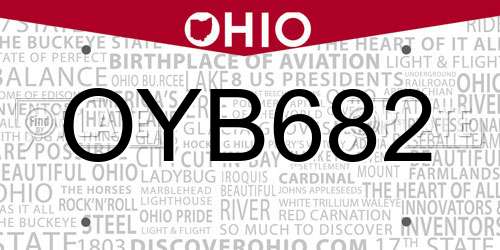 OYB682 Ohio License Plate