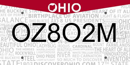 OZ8O2M Ohio License Plate
