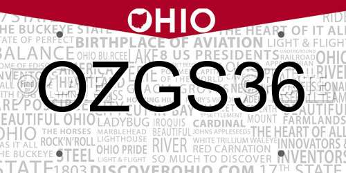 OZGS36 Ohio License Plate