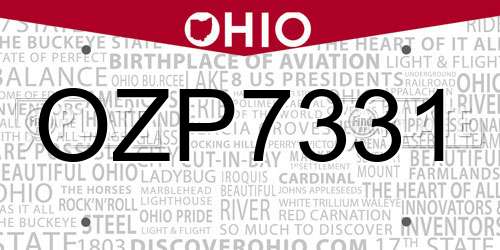 OZP7331 Ohio License Plate
