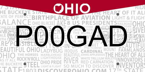 P00GAD Ohio License Plate