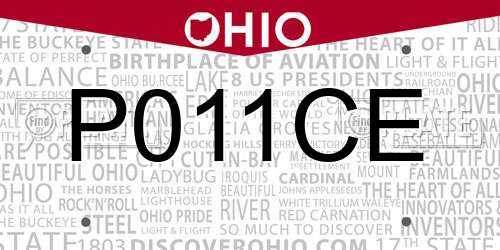 P011CE Ohio License Plate