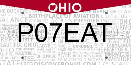 P07EAT Ohio License Plate