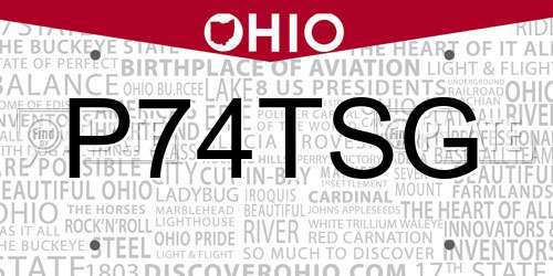 P74TSG Ohio License Plate