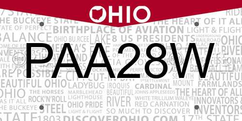 PAA28W Ohio License Plate