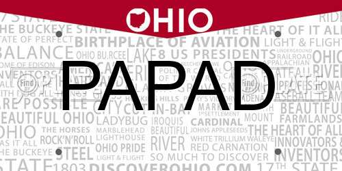 PAPAD Ohio License Plate