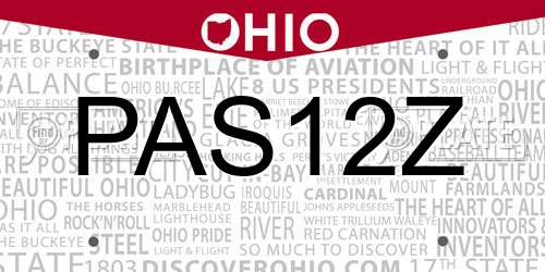 PAS12Z Ohio License Plate