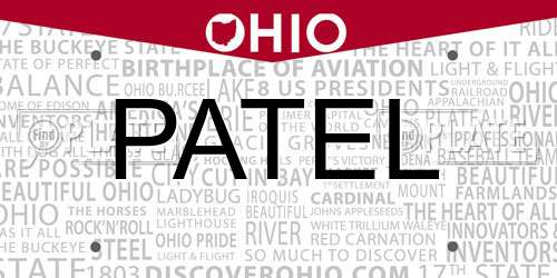 PATEL Ohio License Plate