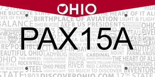 PAX15A Ohio License Plate