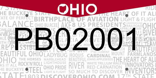 PB02001 Ohio License Plate