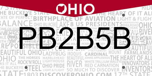 PB2B5B Ohio License Plate