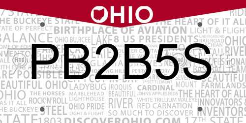 PB2B5S Ohio License Plate