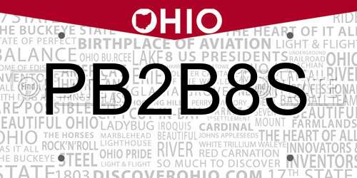 PB2B8S Ohio License Plate