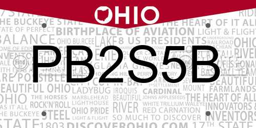 PB2S5B Ohio License Plate