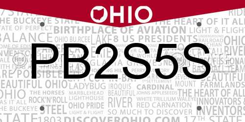 PB2S5S Ohio License Plate