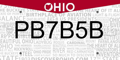 PB7B5B Ohio License Plate