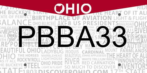PBBA33 Ohio License Plate