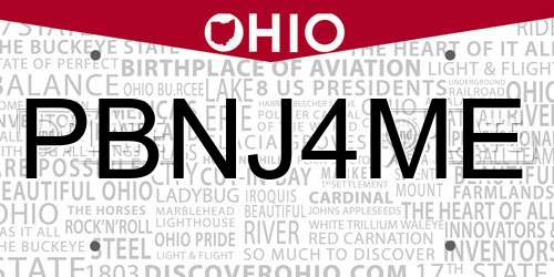 PBNJ4ME Ohio License Plate