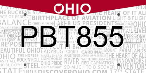 PBT855 Ohio License Plate