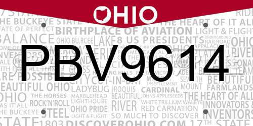 PBV9614 Ohio License Plate