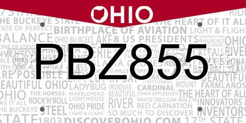 PBZ855 Ohio License Plate