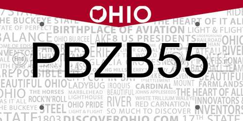 PBZB55 Ohio License Plate