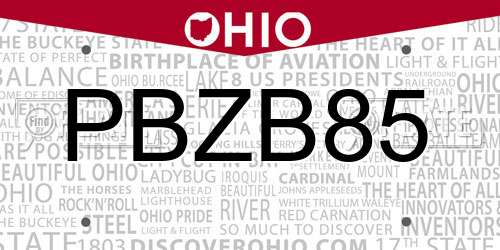 PBZB85 Ohio License Plate