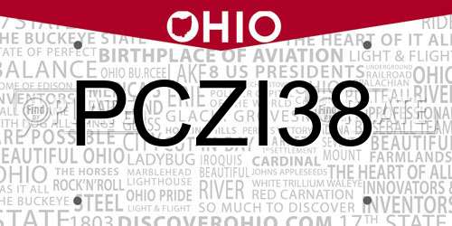 PCZI38 Ohio License Plate