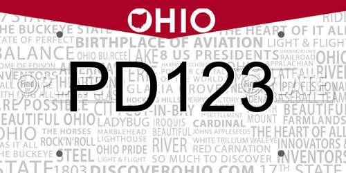 PD123 Ohio License Plate
