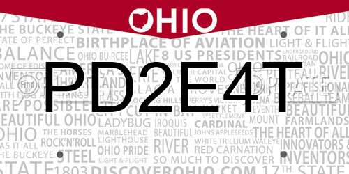 PD2E4T Ohio License Plate