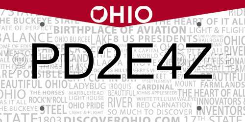 PD2E4Z Ohio License Plate