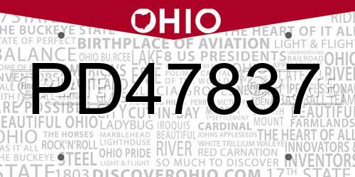 PD47837 Ohio License Plate